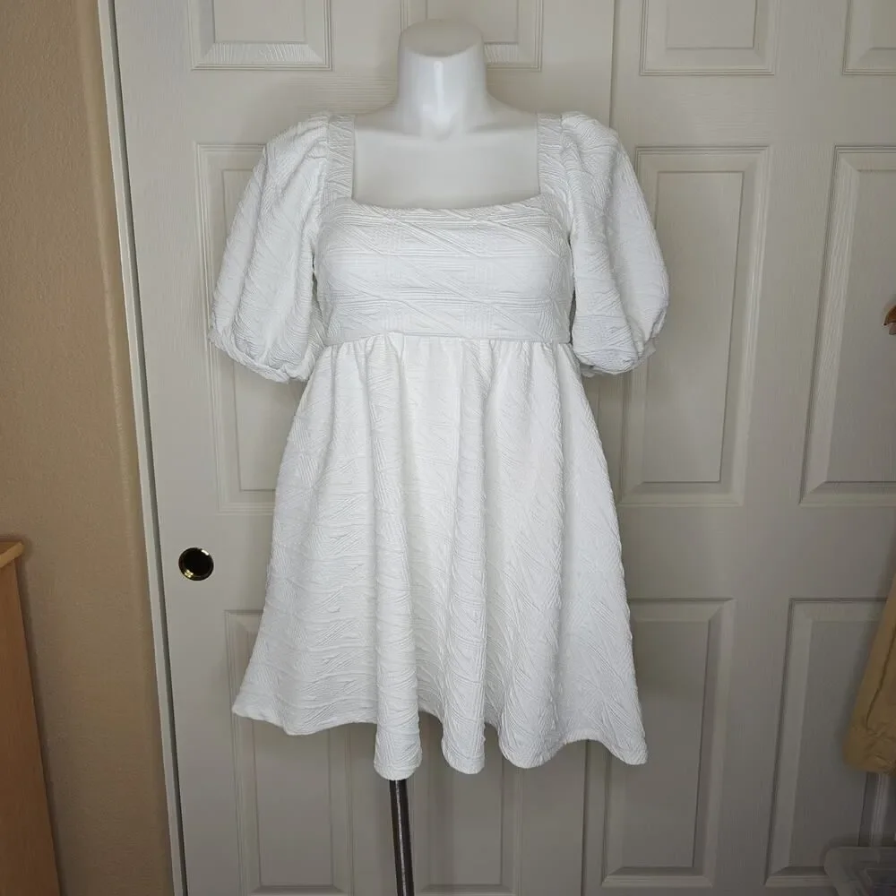 Free People White Puff Sleeve Mini Dress sz L